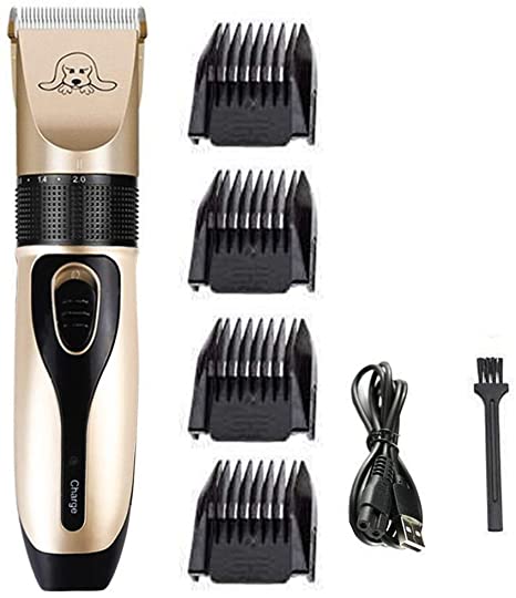 Shotbow Pet Hair Clippers, Pet Grooming Clippers, Low Noise Dog Shaver Clippers, Professional Rechargeable Cordless Electric Quiet Hair Clippers, Pets Hair Fur Trimmer Set Shaving Tool (Gold)