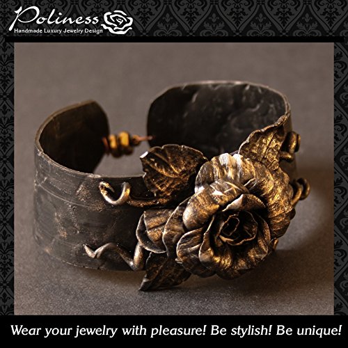 Original cuff bracelet with black rose handcrafted from polymer clay.