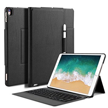 OMOTON iPad Pro 10.5 Keyboard Case, Ultra-thin Bluetooth Keyboard Portfolio Case with Stand, PU Leather, and Pencil Holder for New iPad Pro 10.5 Inch 2017 Released, Black