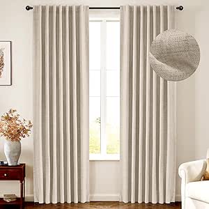 INOVADAY 100% Blackout Curtains for Bedroom, Thermal Insulated Linen Blackout Curtains 72 Inch Length 2 Panels Set, Back Tab/Rod Pocket Room Darkening Curtains for Bedroom, Nursery -Oatmeal,W50 X L72