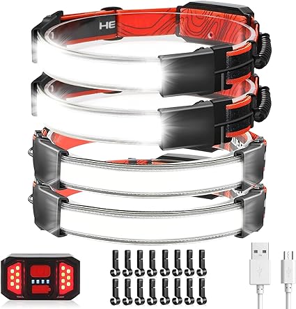 Rechargeable Headlamp 4 Pack, 230° Illumination Wide Beam Headlamp, 1000 Lumen, 3 Modes, Super Bright LED Headlamp, Lightweight Head Lamp for Hiking, Running, Fishing, Camping (4 Pack)