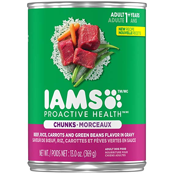 Iams Proactive Health Adult Beef, Rice, Carrots And Green Beans Flavor Chunks In Gravy Wet Dog Food 13.0 Ounces (Pack Of 12)