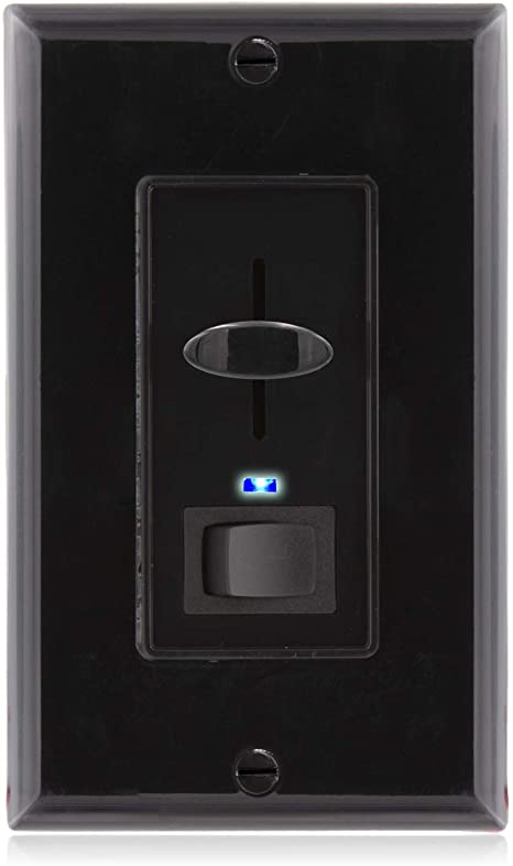 Maxxima 3-Way/Single Pole Dimmer Electrical Light Switch With Blue Indicator Light 600 Watt max, LED Compatible, Wall Plate Included, Black