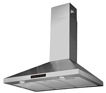 Kitchen Bath Collection 36-inch Wall-mounted Stainless Steel Range Hood with Touch Screen Control Panel, Capable of Vent-less Operation. LED Lights 3x Brighter Than Competing Models