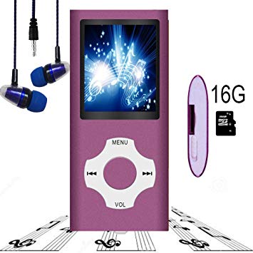 MP3 Player / MP4 Player, Hotechs MP3 Music Player with 16GB Memory SD card Slim Classic Digital LCD 1.82'' Screen MINI USB Port with FM Radio, Voice record (16GB-Purple-lx)