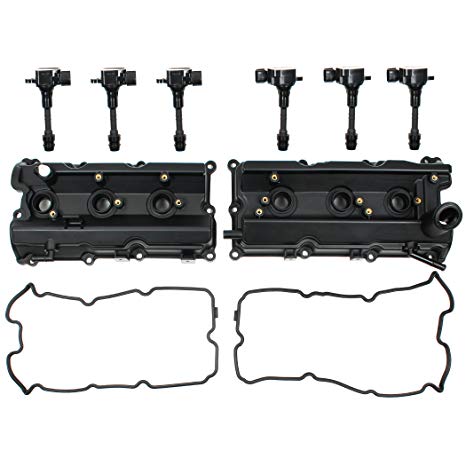 Left & Right Engine Valve Cover w/ Gasket & Ignition Coil Set For Nissan 350Z Infiniti FX35 G35 M35 3.5L DOHC