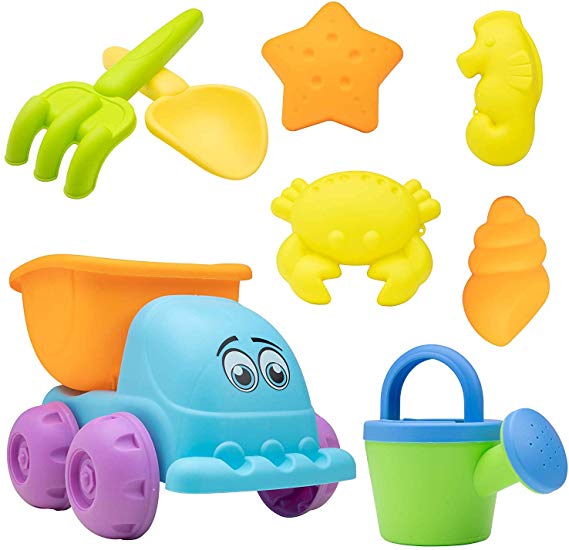 USA Toyz Beach Toys for Toddlers - 8pk Sandbox Toys for Kids with Dump Truck, Sea Animal Sand Molds, Beach Shovel, Sand Tools