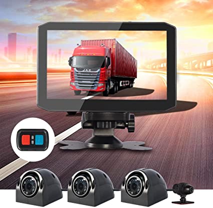 VSYSTO 4CH Dash Cam for Semi Trailer Truck Van Tractor, Front & Sides & Rear 1080P Recording Camera, with GPS Infrared Night Vision Lens, 7.0'' Monitor Video Recorder
