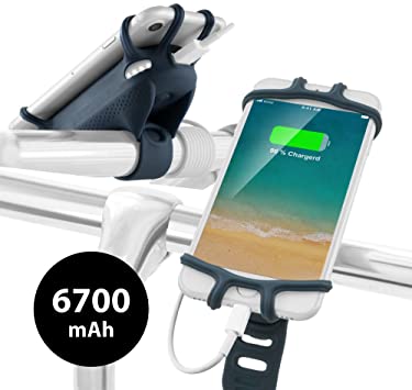 Universal Bike Phone Mount with 6700mAh Portable Charger USB Power Bank, Bicycle Handlebar Cell Phone Holder for iPhone 8 7 6S Plus Samsung Galaxy S8 S7 Note 6 Smartphone