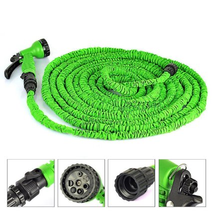 Round Rich® 100ft Latex Expanding Hose Magic Flexible Expandable Garden Water Hose with 8 Functions Spray Nozzle, Hose hook including.(Green, 100FT)