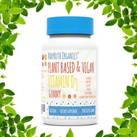 VEGAN VITAMIN D3 Gummy Plant Based by MaryRuth - Certified Organic and Natural Ingredients Paleo Friendly VEGAN non-GMO Gluten Free for Men Women and Children 1000 IU per gummy 1-2 Month Supply