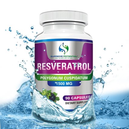 Best Resveratrol 1500mg on Amazon by Supreme Potential9733Best for Anti-AgingReveal Youthful Skin and More 90 Capsules 30 Day Supply
