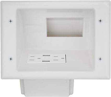Datacomm Electronics Recessed, White Recessed Low Voltage Mid-Size Plate with Duplex Receptacle and 4.0 Dual USB Ports, (45-0271-WH)