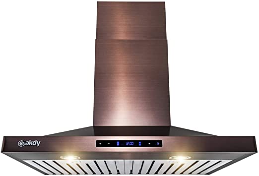 AKDY Wall Mount Range Hood -30 in. Stainless Steel Hood for Kitchen – 3 Speed Professional Quiet Motor - Premium Touch Control Panel - Minimalist Design (Brushed Bronze Stainless Steel)