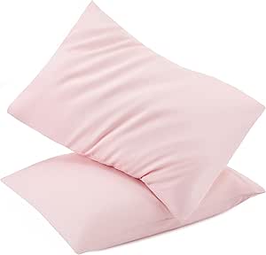 TILLYOU Toddler Pillowcase 2 Pack with Envelope Closure,13" x 18" Silky Soft Microfiber Travel Kids Pillowcase for Boys and Girls, Pink