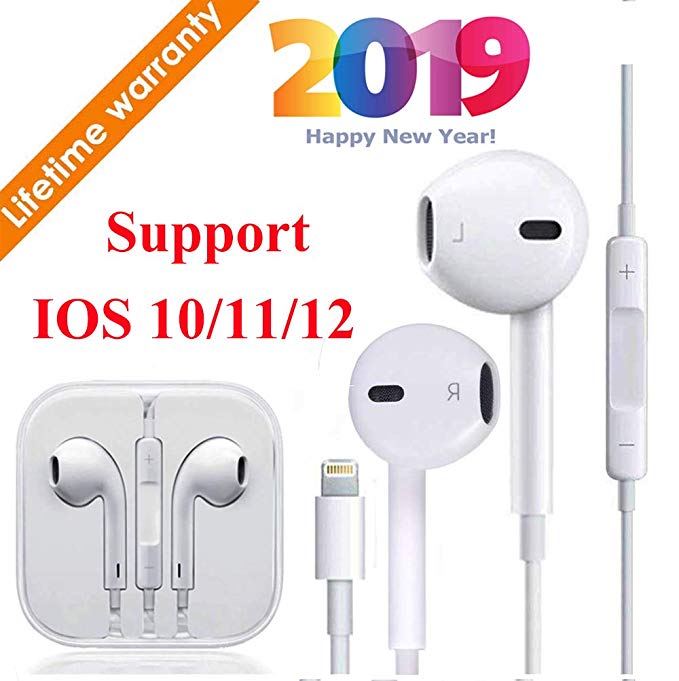 Earbuds with Lighting Connector, Microphone Earphones Stereo Headphones Noise Isolating Headset Compatible with iPhone X/Xs Max/XR 7/8/8Plus iOS 10/11/12 Plug and Play