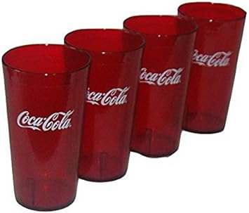 Coca Cola Logo Ruby Red Plastic Tumblers Set of 4-16oz (Coke)