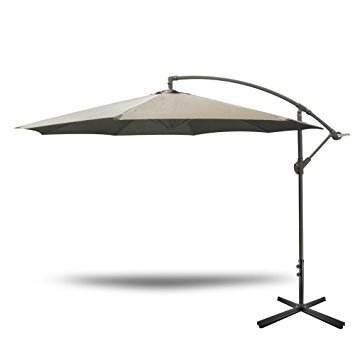 Yongtong Offset 10 Ft Patio Umbrella, Adjustable Cantilever Hanging Outdoor Umbrellas, with Cross Buttom Base and Crank, Market Sun Shade UV Resistant Umbrellas for Cafe, Beach (Tan)