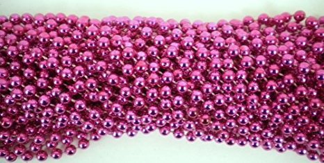 33 inch 07mm Round Metallic Hot Pink Mardi Gras Beads - 6 Dozen (72 necklaces)