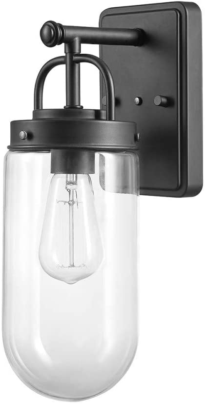 Globe Electric Boyd 1-Light Outdoor Indoor Wall Sconce, Black, Clear Glass Shade 44362