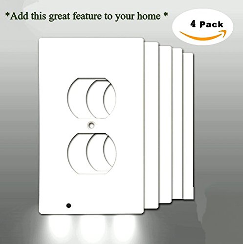 Outlet Cover Wall Plate Snap On with LED Night Light, 4-pack - No Batteries, No Wires, Easy Installation (Duplex 4 Pack) by iOriginale