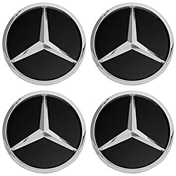 Motorup America Wheel Center Cap for Mercedes Benz Accessories - (Pack of 4) Wheels Tire Hub Rim Caps Best for 75mm MB Rims Car Accessory - Black AMG Logo Emblem Covers