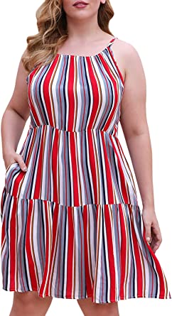 Nemidor Women's Casual Plus Size Spaghetti Strap Boho Dress Summer Print Beach Sundress with Pockets NEM244