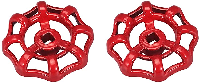 uxcell Metal Outside Faucet Round Wheel Handle, Square Broach 6x6mm, Wheel OD 51mm Paint Cast Steel Red 2Pcs