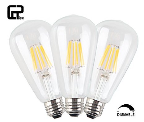 CRLight® 6W Dimmable Edison Style Vintage LED Filament Light Bulb,2300K Ultra Warm Color (Amber Glow) 600LM,E26 ST21 / ST64 Base Lamp,60W Incandescent Bulb Equivalent,3 Pack