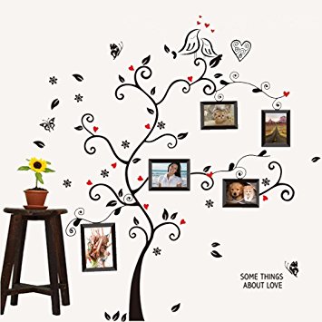 Amaonm Wall Stickers Wall Decals Trees Photo Frame Butterfly Birds and Removable Wall Decor Decorative Painting Supplies & Wall Treatments Stickers for Girls Kids Living Room Bedroom Wallpops