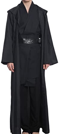 CosplaySky Adult Outfit for Jedi Costume Tunic Hooded Robe Anakin Skywalker Uniform Black Version