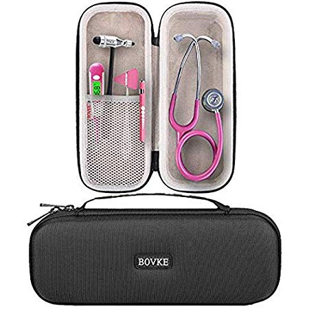 BOVKE Carrying Case Compatible 3M Littmann Classic III Stethoscope - Extra Room for Taylor Percussion Reflex Hammer and Reusable LED Penlight, Black