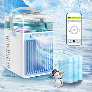 Portable Air Conditioners, 4 in 1 Rechargeable Mini Air Conditioner Evaporative Personal Cooler Humidifier with App Control, 800ML Mini AC Desktop Cooling Fan for Office Tent Bedroom