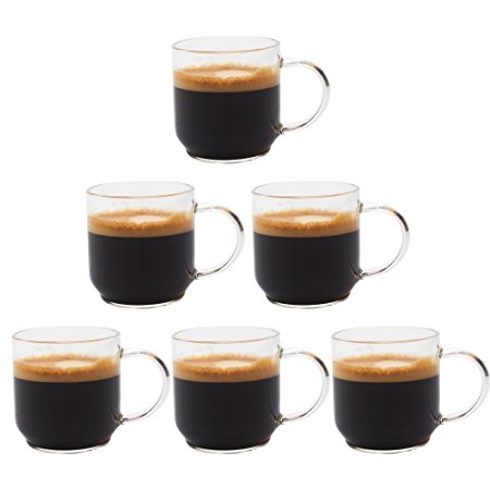 Zenco 4 oz (125ml) Glass Coffee Cups (Set of 6) - Perfect size for Nespresso Lungo, single/double espressos, cappuccinos, lattes and more