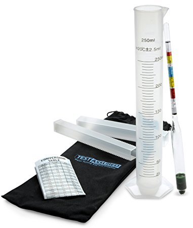 Easy To Use Hydrometer Kit For Homebrew Beer, Wine, Kombucha and more. Includes Hydrometer, Hydrometer Case, Measurement Vial and Carrying Bag