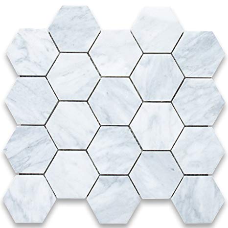 Carrara White Carrera Marble Hexagon Mosaic Tile 3 inch Honed