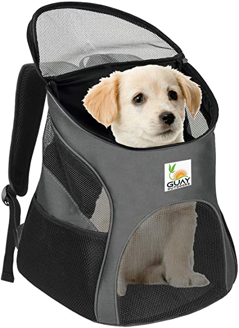 Guay Pet Carrier Backpack for Dogs and Cats- Soft Sided Ventilated Mesh with Bed Liner - Safe Hiking Walking Travel Bag for Small Pets Kitten Puppy Up to 12 lbs