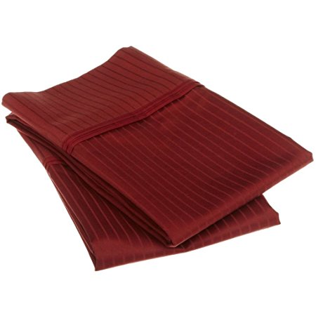 100% Egyptian Cotton 1000 Thread Count Oversized Standard Pillowcase Set Stripe, Burgundy