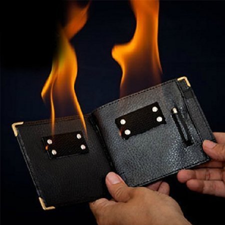 Soledi Magic Trick Gimmick Flame Fire Bifold Wallet Leather Magician Stage Street Inconceivable Show Prop