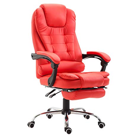 HomCom Reclining PU Leather Executive Home Office Chair with Footrest - Red