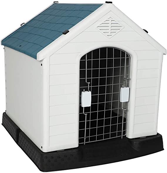 LUCKYERMORE Dog House Plastic Pet Puppy Kennel Waterproof Windproof Dog Shelter Outdoor Indoor Large Crate for All Weather, 28" H/32 H/39 H