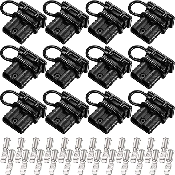 Frienda 12 Pieces 6-10 Gauge Battery Quick Connector 50A 12-36V Battery Quick Disconnect Wire Harness Plug Kit for Motor Recovery Winch Trailer (Black)