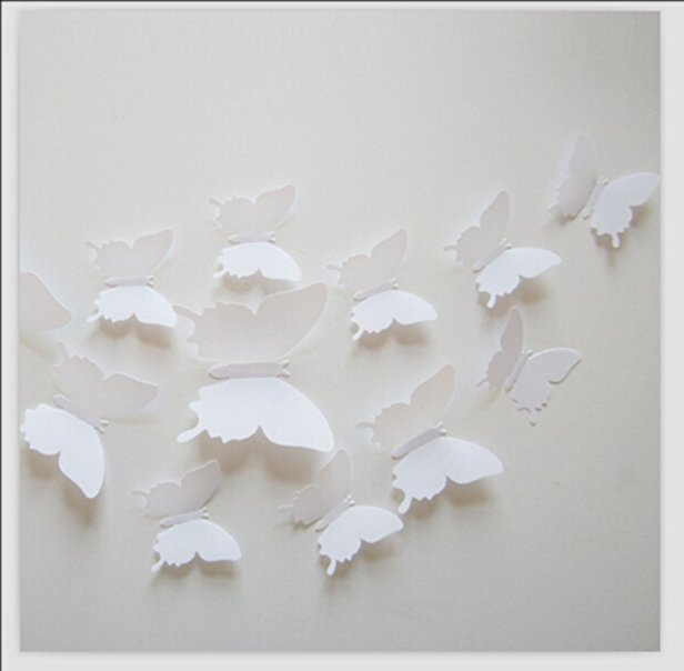 Romantiko 12 Pcs Fashion 3D Butterfly Wall Stickers Art Decor Decal For Home Wedding Party White