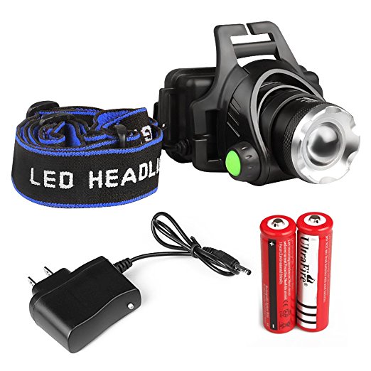 Airsspu Headlamp LED Zoomable 3 Modes Super Bright LED Headlamp Rechargeable Super Bright Headlight 18650 Battery and USB Cable for Camping, Running
