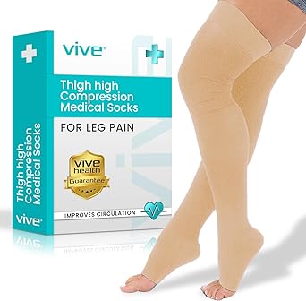 Vive Thigh High Compression Socks Women 15-20 mmHg - Stockings for Women Men - Varicose Veins Treatment for Legs - Medical Open Toe Leg Sleeve for Circulation- DVT Prevention
