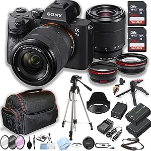 Sony a7 III Mirrorless Camera with 28-70mm Zoom Lens   2pcs 64GB Memory   Case  Tripod   Steady Grip Pod   Filters   Macro   2X Lens   2X Batteries   Accessory Bundle (Renewed)