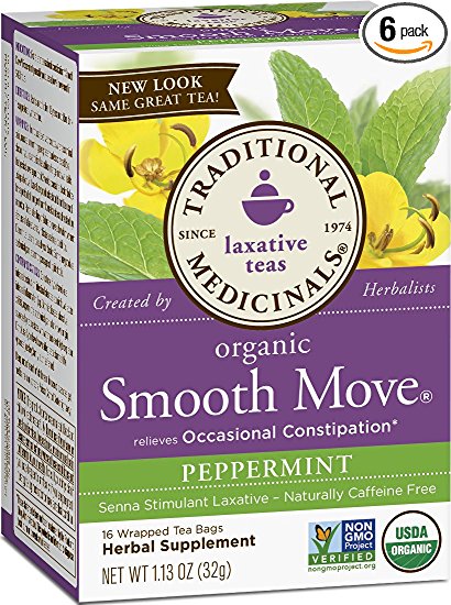 Traditional Medicinals Organic Smooth Move, Peppermint, 16-Count Boxes (Pack of 6)