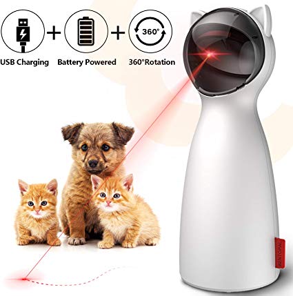 goopow Cat Laser Toy Automatic,Interactive Toy for Kitten Dogs,USB Charging/Battery Powered, Placing High,5 Random Pattern,Automatic On/Off and Silent, Fast/Slow Light Flashing Mode