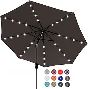 ABCCANOPY Durable Solar Led Patio Umbrellas with 32LED Lights 7.5FT (Brown)