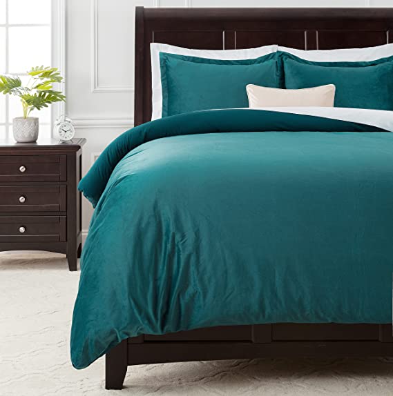 Chanasya Velvet Bedding Duvet Comforter Cover 3-Piece Solid Color Ultra Soft Luxury Set - Luxury Lightweight for All Season - Breathable Wrinkle Stain Resistant Machine Washable -Deep Teal Queen Size